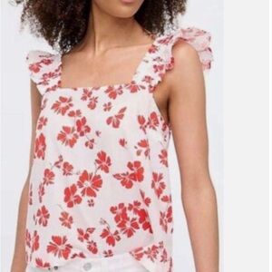 NWT J Crew Floral Ruffle Strap Top - Red